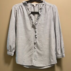 LC Lauren Conrad Bluish Gray & White Striped Blouse